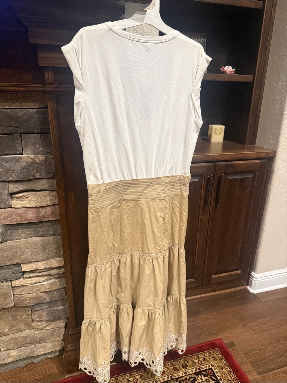 Veronica Beard White & Tan Tiered Eyelet Maxi Dress - Picture 6 of 10